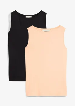 bonprix bonprix Top de viscosa suave (2 unidades) Negro-melocotón Sale