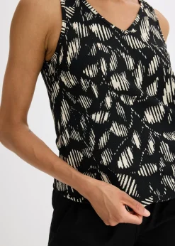 bonprix bonprix Top estampado de punto estructurado Negro-blanco Discount