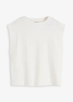 bonprix bonprix Top holgado con inserto de canalé en las mangas Blanco lana Hot
