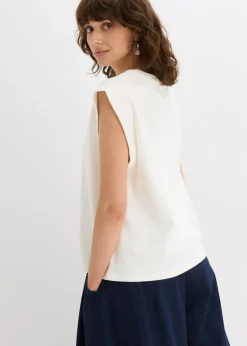 bonprix bonprix Top holgado con inserto de canalé en las mangas Blanco lana Hot