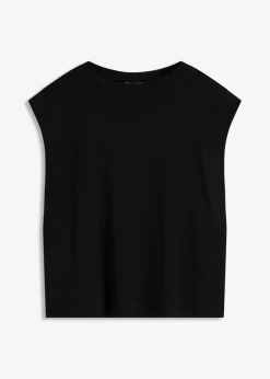 bonprix bonprix Top holgado con inserto de canalé en las mangas Negro Sale