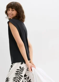 bonprix bonprix Top holgado con inserto de canalé en las mangas Negro Sale
