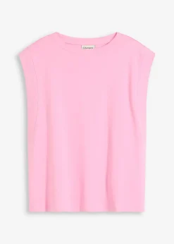 bonprix bonprix Top holgado con inserto de canalé en las mangas Rosa Sale
