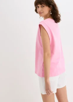 bonprix bonprix Top holgado con inserto de canalé en las mangas Rosa Sale