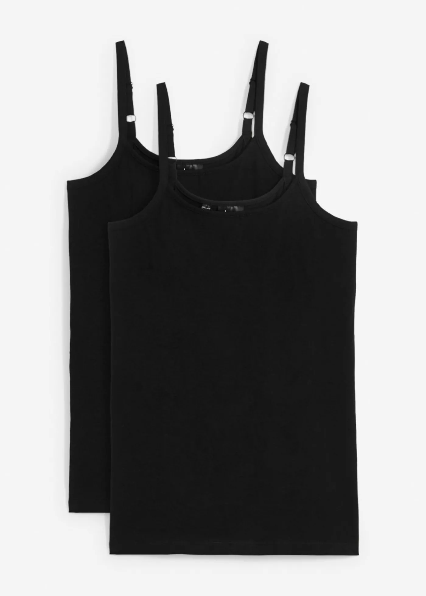 bonprix bonprix Top largo con tirantes finos de algodón (2 unidades) Negro Outlet