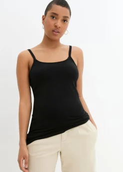 bonprix bonprix Top largo con tirantes finos de algodón (2 unidades) Negro Outlet