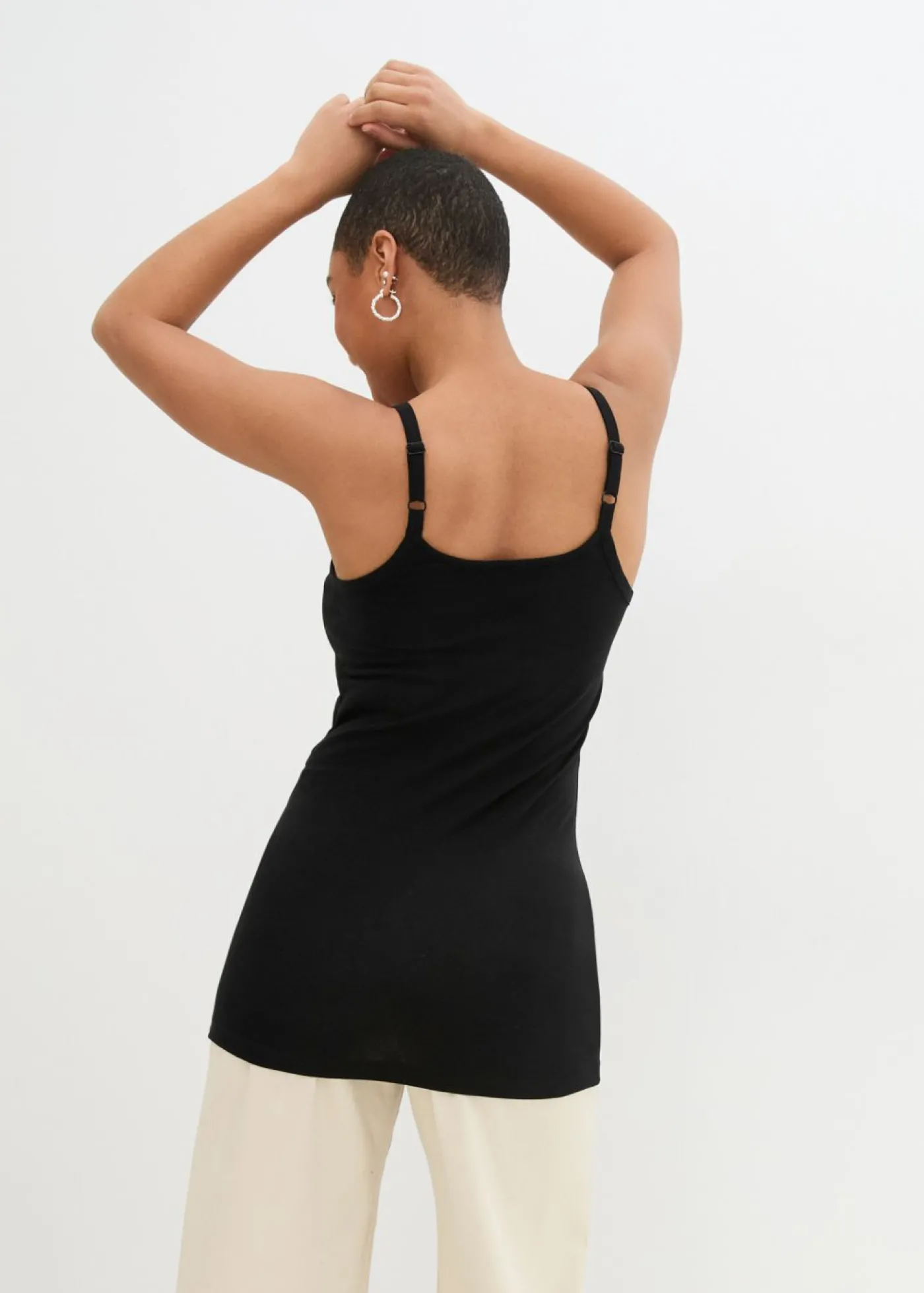 bonprix bonprix Top largo con tirantes finos de algodón (2 unidades) Negro Outlet