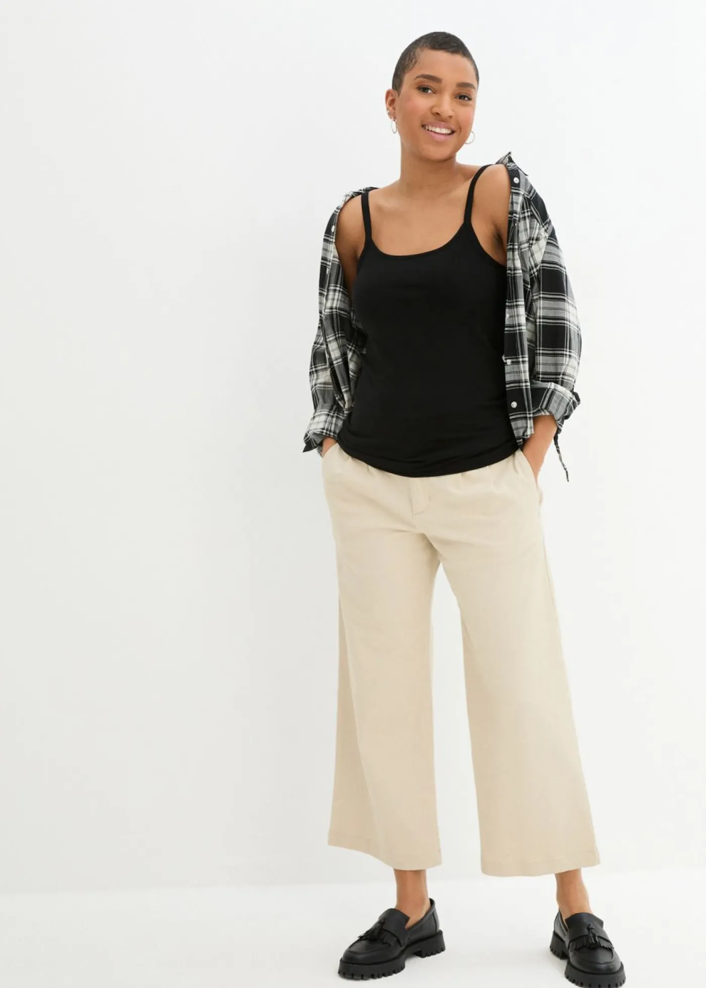 bonprix bonprix Top largo con tirantes finos de algodón (2 unidades) Negro Outlet