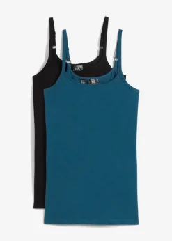bonprix bonprix Top largo con tirantes finos de algodón (2 unidades) petróleo azul+negro Online