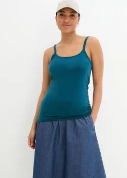 bonprix bonprix Top largo con tirantes finos de algodón (2 unidades) petróleo azul+negro Online