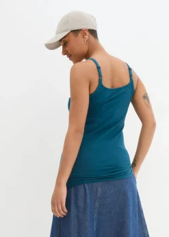 bonprix bonprix Top largo con tirantes finos de algodón (2 unidades) petróleo azul+negro Online