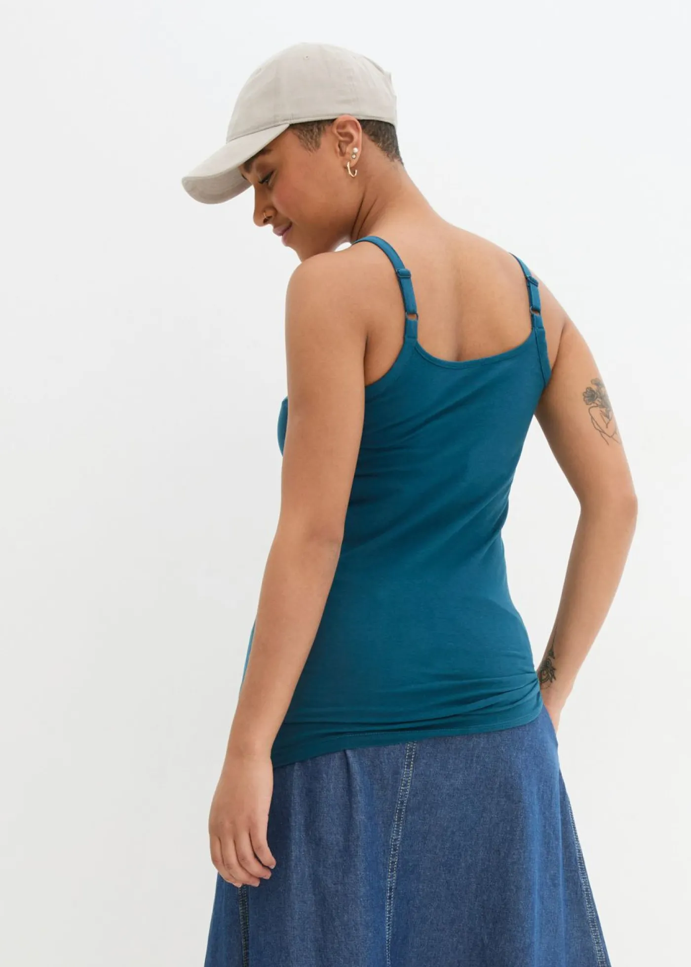 bonprix bonprix Top largo con tirantes finos de algodón (2 unidades) petróleo azul+negro Online
