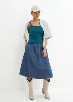 bonprix bonprix Top largo con tirantes finos de algodón (2 unidades) petróleo azul+negro Online