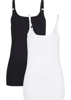 bonprix bonprix Top largo con tirantes finos de algodón (2 unidades) Blanco+negro Online
