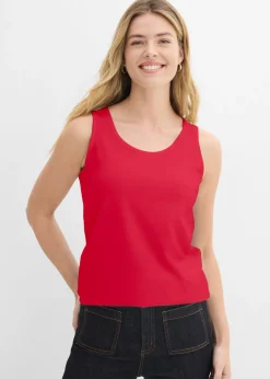 bonprix bonprix Top largo de algodón orgánico puro (5 unidades) Blanco/azul marino de rayas + rojo lava + azul claro Online