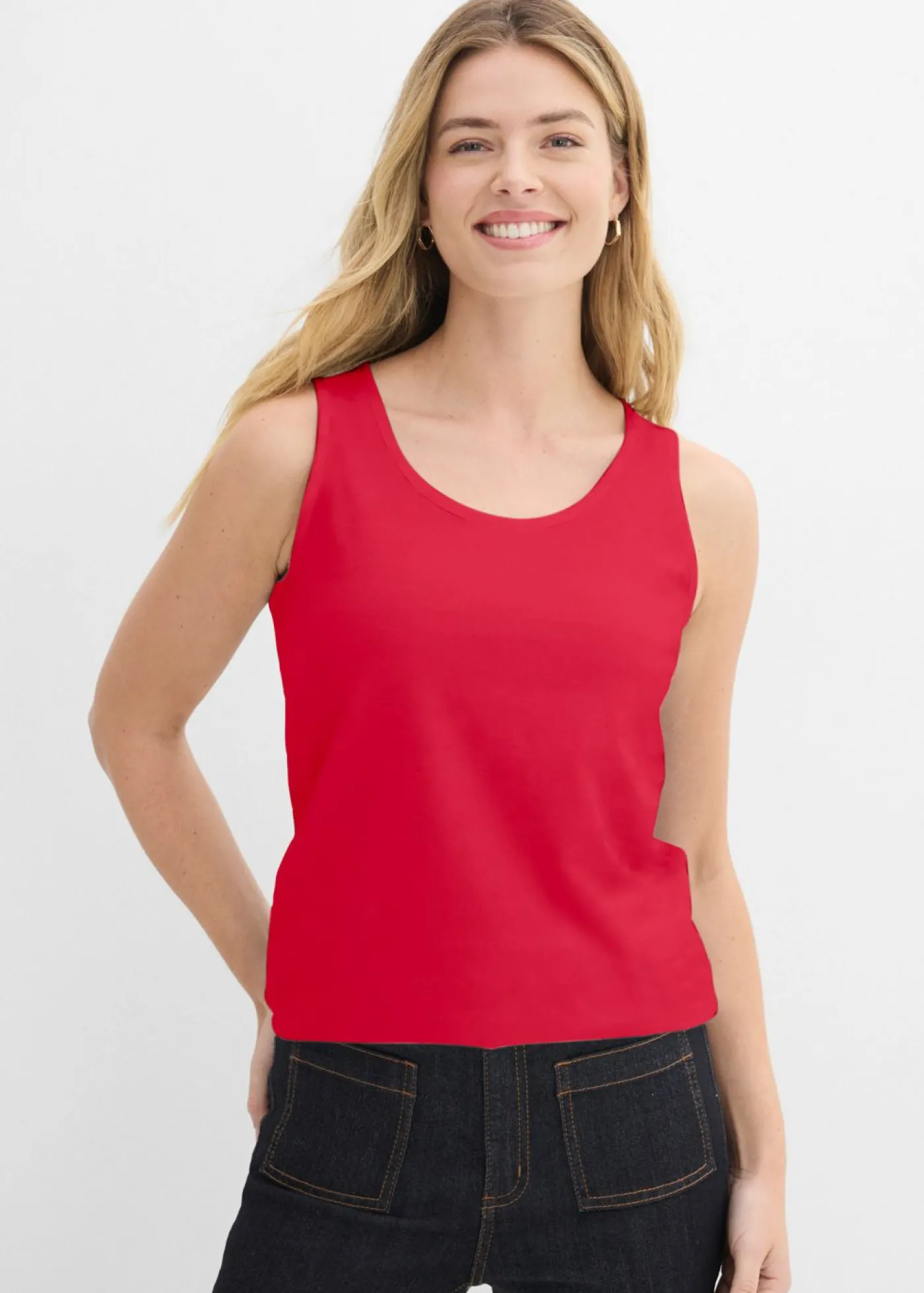 bonprix bonprix Top largo de algodón orgánico puro (5 unidades) Blanco/azul marino de rayas + rojo lava + azul claro Online