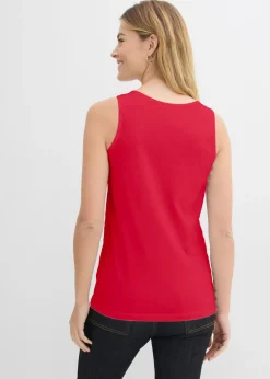bonprix bonprix Top largo de algodón orgánico puro (5 unidades) Blanco/azul marino de rayas + rojo lava + azul claro Online