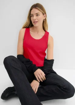 bonprix bonprix Top largo de algodón orgánico puro (5 unidades) Blanco/azul marino de rayas + rojo lava + azul claro Online