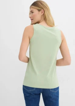 bonprix bonprix Top largo de algodón orgánico puro (5 unidades) Verde pálido+rojo rubí+gris jaspeado+rosa ceniza+blanco Sale