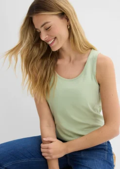 bonprix bonprix Top largo de algodón orgánico puro (5 unidades) Verde pálido+rojo rubí+gris jaspeado+rosa ceniza+blanco Sale