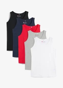 bonprix bonprix Top largo de algodón orgánico puro (5 unidades) fresa+blanco+gris claro moteado+azul marino+negro Discount