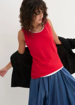 bonprix bonprix Top largo de algodón orgánico puro (5 unidades) fresa+blanco+gris claro moteado+azul marino+negro Discount