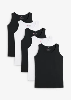 bonprix bonprix Top largo de algodón orgánico puro (5 unidades) Negro-blanco
