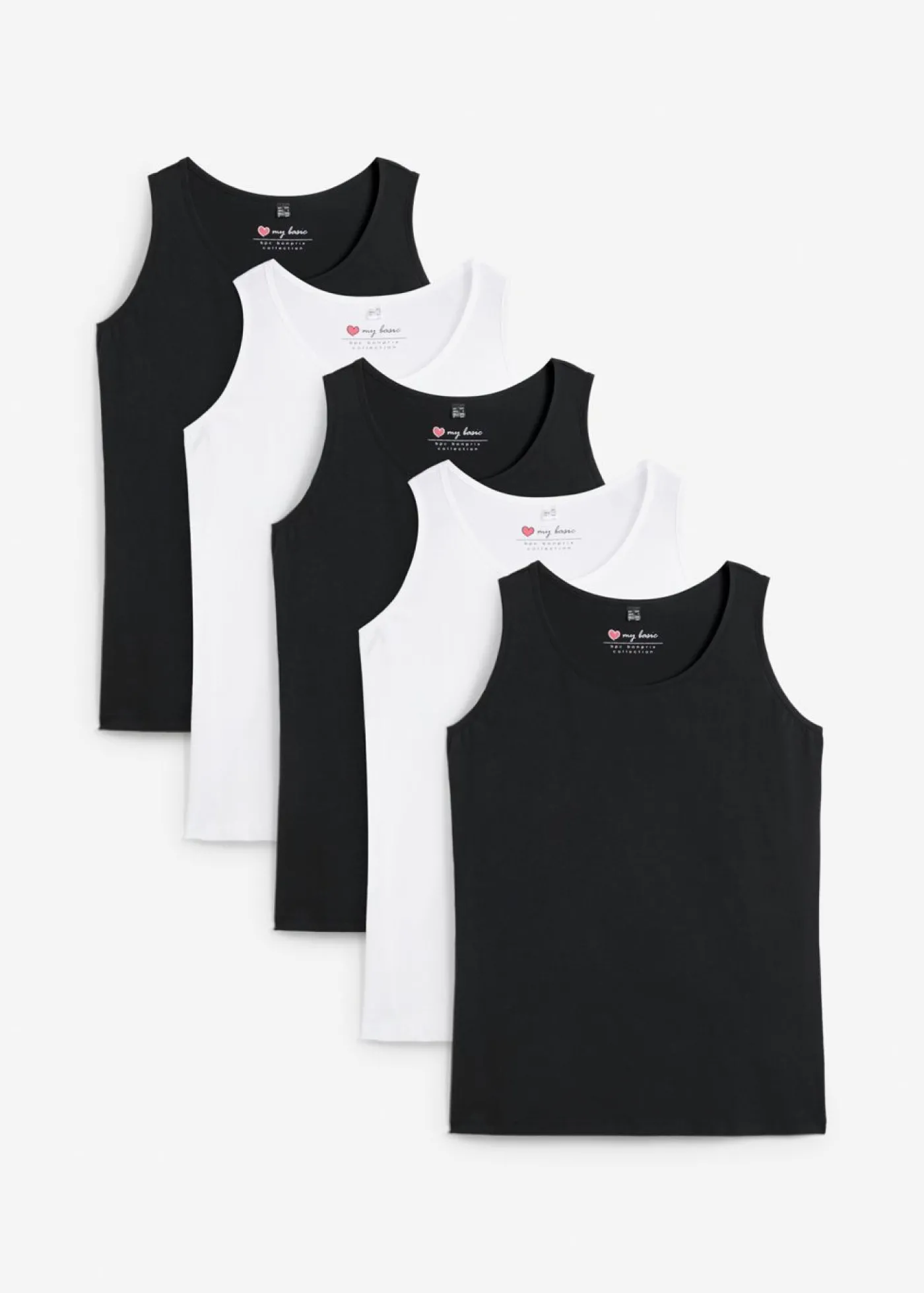 bonprix bonprix Top largo de algodón orgánico puro (5 unidades) Negro-blanco