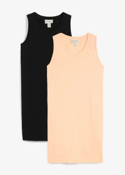 bonprix bonprix Top largo de algodón orgánico puro (2 unidades) Negro-melocotón Discount