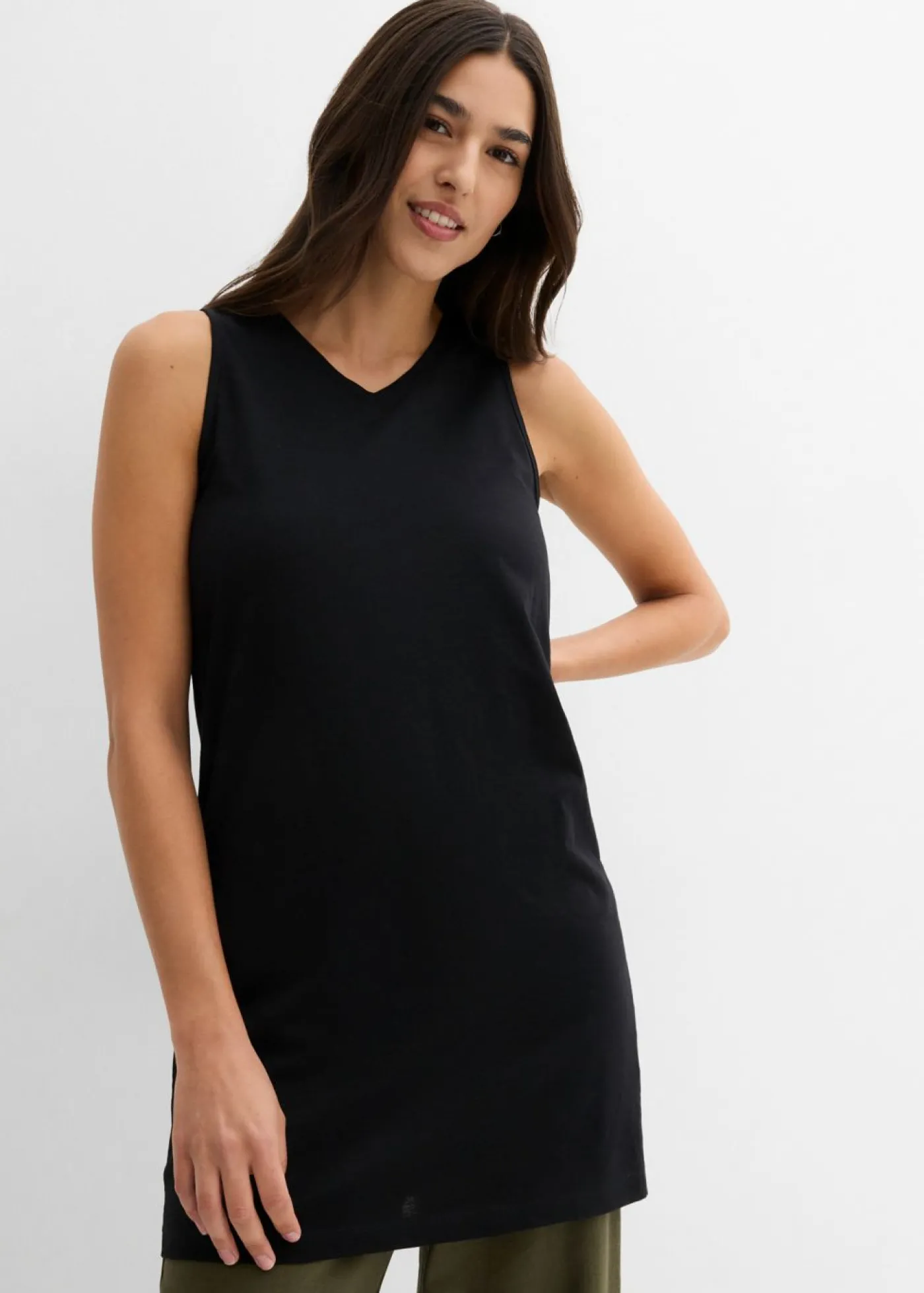 bonprix bonprix Top largo de algodón orgánico puro (2 unidades) Negro-melocotón Discount