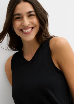 bonprix bonprix Top largo de algodón orgánico puro (2 unidades) Negro-melocotón Discount