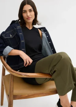 bonprix bonprix Top largo de algodón orgánico puro (2 unidades) Negro-melocotón Discount
