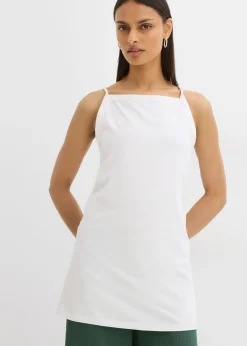 bonprix bonprix Top largo de mezcla de algodón elástico Blanco Outlet