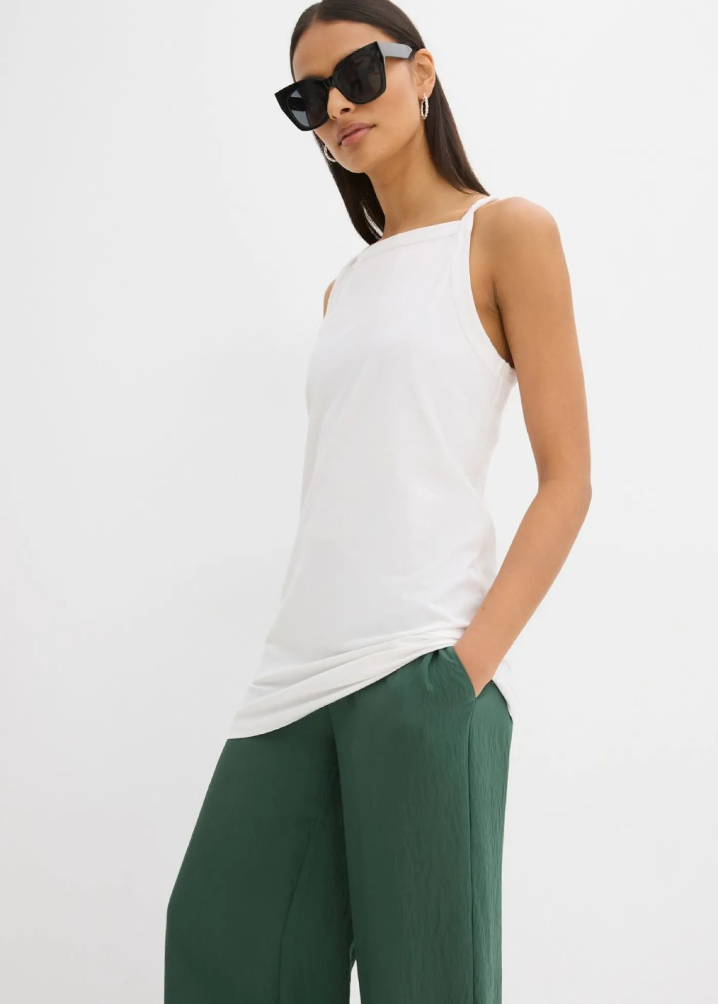 bonprix bonprix Top largo de mezcla de algodón elástico Blanco Outlet