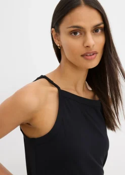 bonprix bonprix Top largo de mezcla de algodón elástico Negro Clearance
