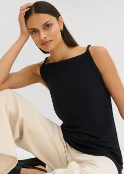 bonprix bonprix Top largo de mezcla de algodón elástico Negro Clearance