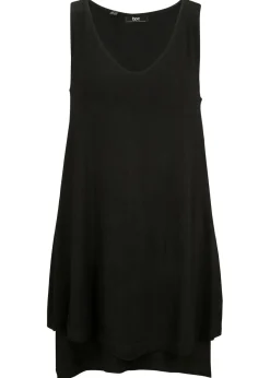 bonprix bonprix Top largo de mezcla de viscosa con doble capa Negro Best