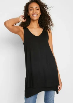 bonprix bonprix Top largo de mezcla de viscosa con doble capa Negro Best