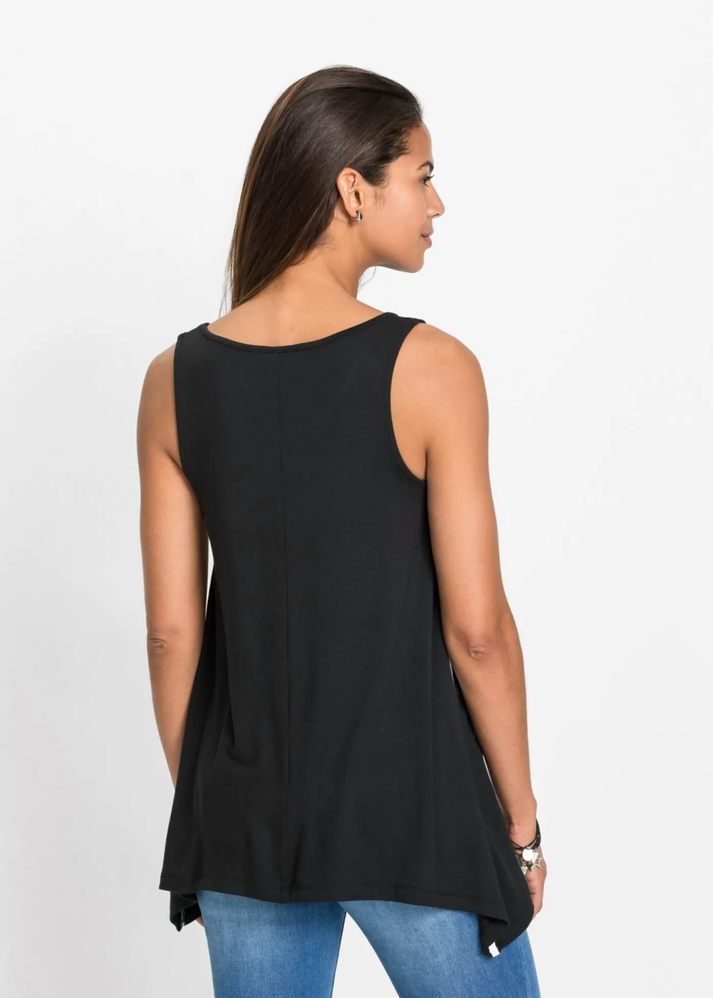 bonprix bonprix Top largo de viscosa suave Negro-blanco estampado New