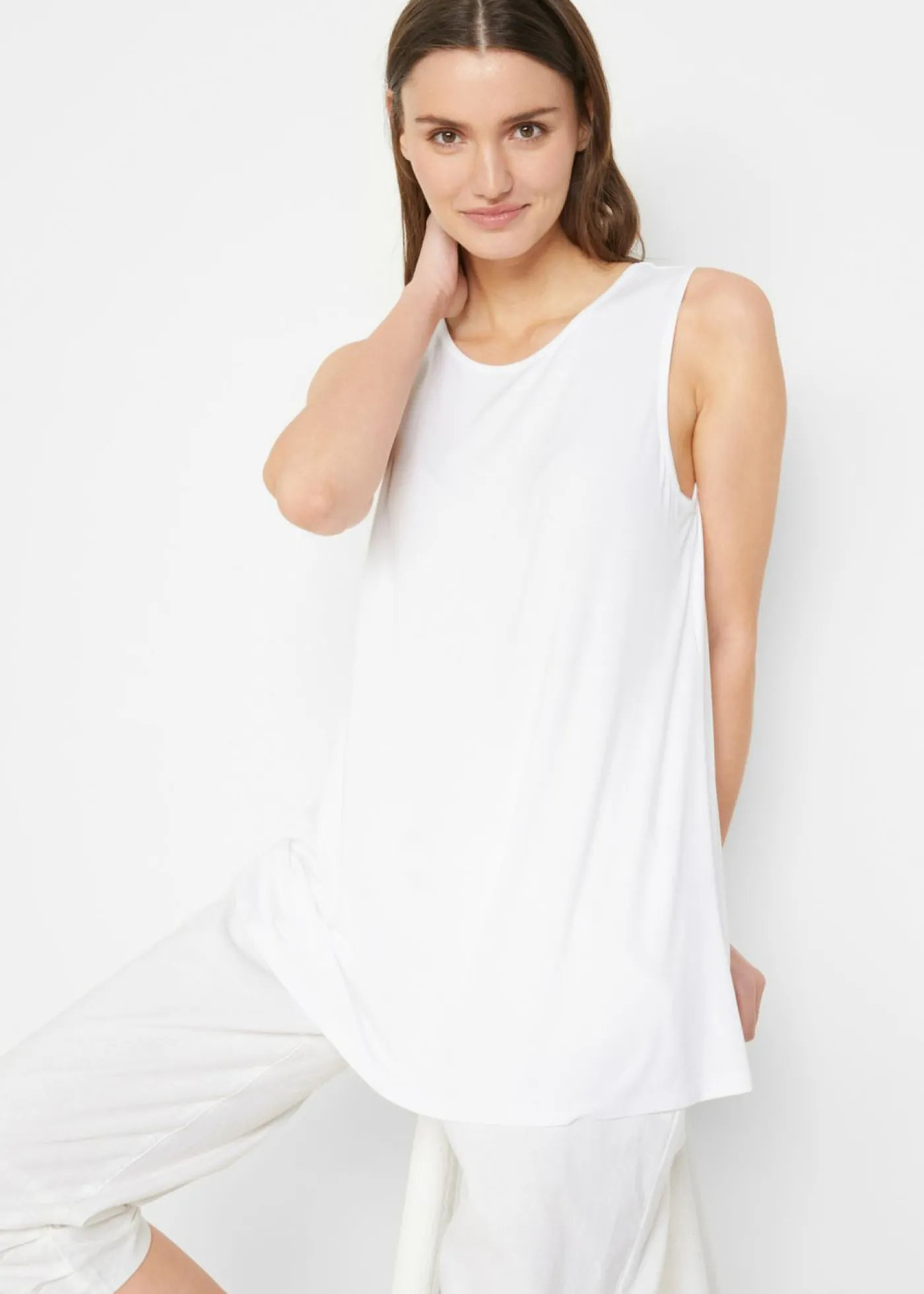 bonprix bonprix Top largo de viscosa suave (2 unidades) Blanco-negro Clearance