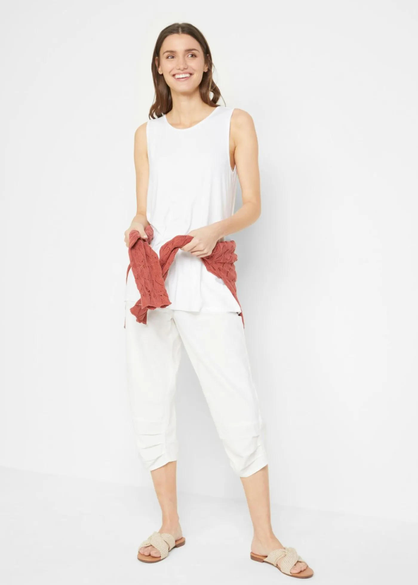 bonprix bonprix Top largo de viscosa suave (2 unidades) Blanco-negro Clearance