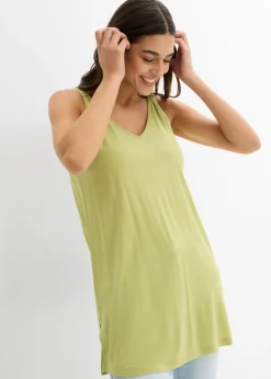 bonprix bonprix Top largo en mezcla de viscosa y lino pistacho mate New