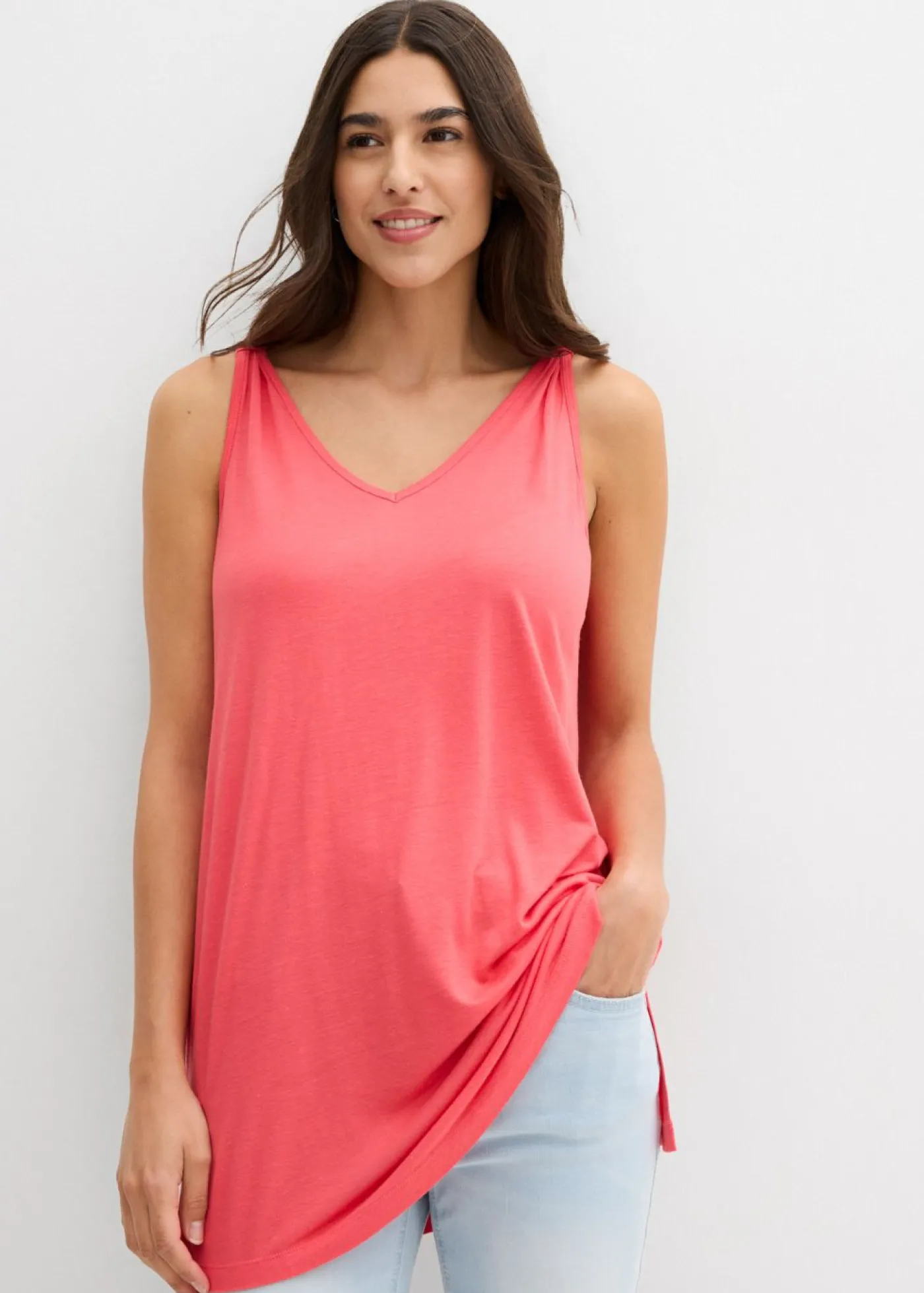 bonprix bonprix Top largo en mezcla de viscosa y lino rosa paraíso Clearance