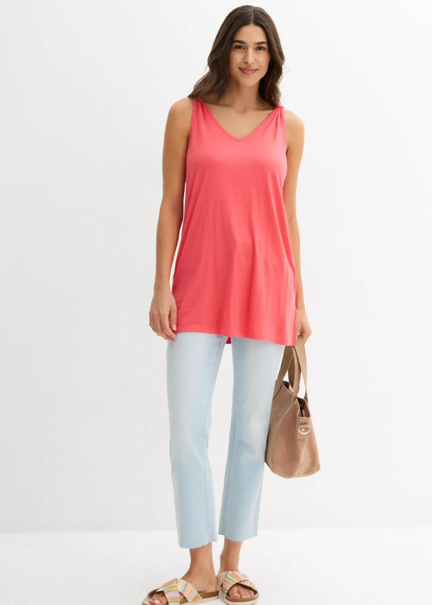 bonprix bonprix Top largo en mezcla de viscosa y lino rosa paraíso Clearance
