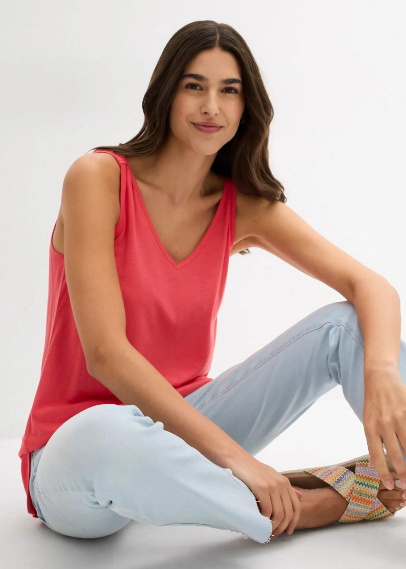 bonprix bonprix Top largo en mezcla de viscosa y lino rosa paraíso Clearance
