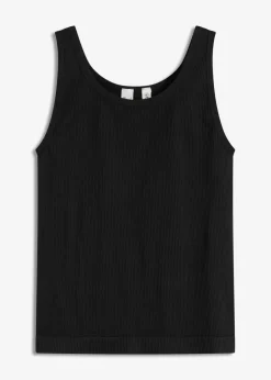 bonprix bonprix Top largo sin costuras de canalé Negro New