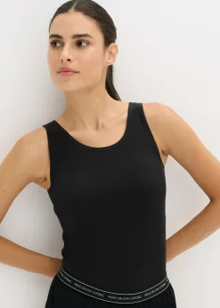 bonprix bonprix Top largo sin costuras de canalé Negro New