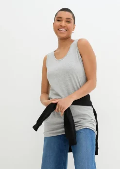 bonprix bonprix Top largo (2 unidades) Negro-gris claro jaspeado Hot