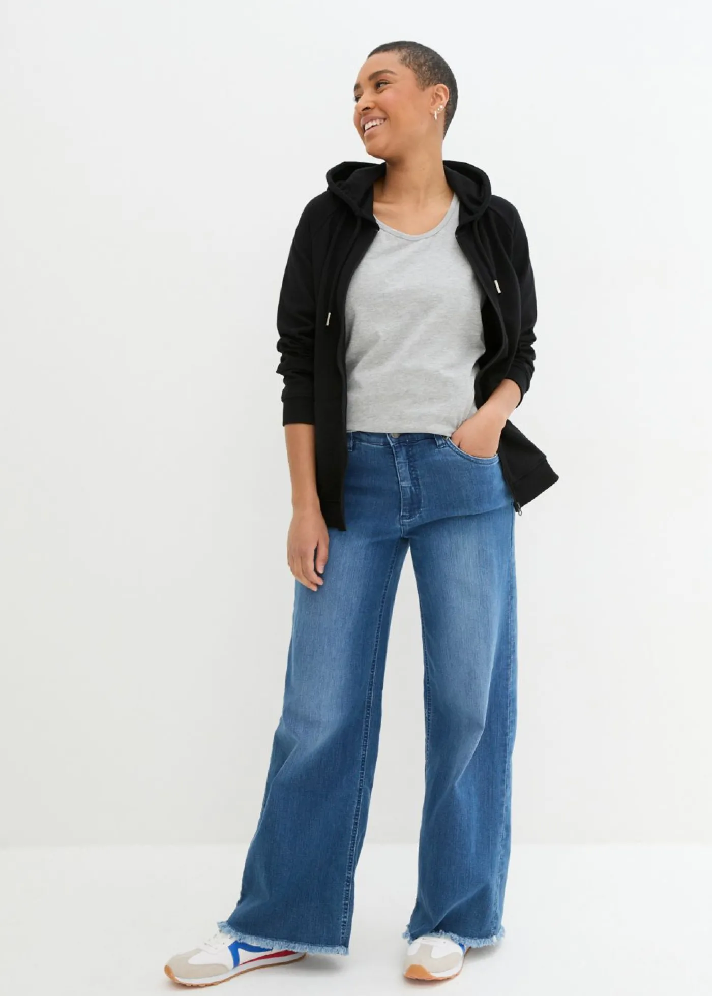 bonprix bonprix Top largo (2 unidades) Negro-gris claro jaspeado Hot