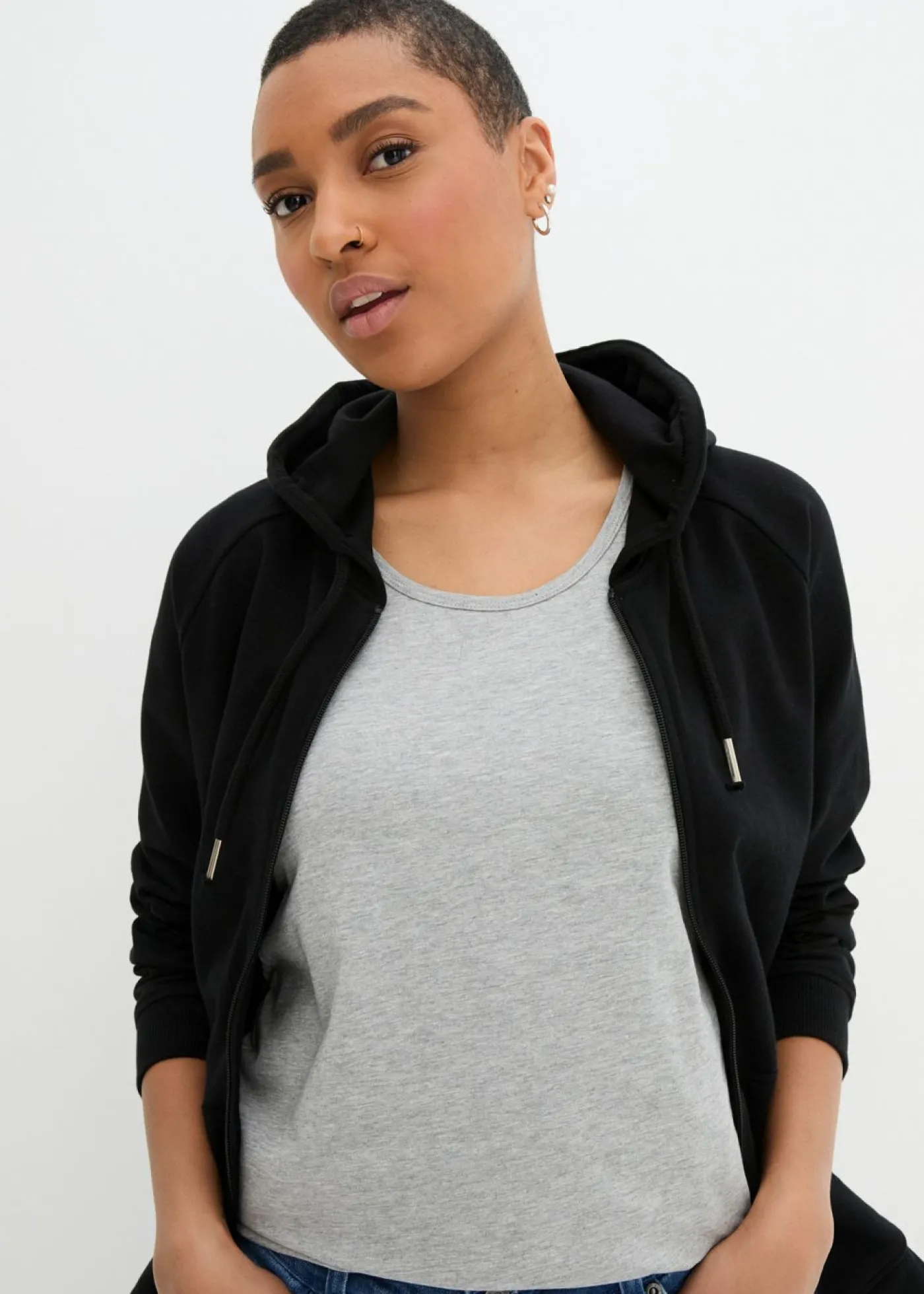 bonprix bonprix Top largo (2 unidades) Negro-gris claro jaspeado Hot